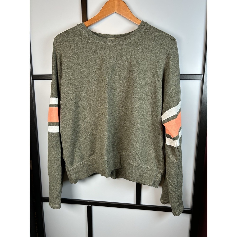 Sundry Varsity‎ Stripe Pullover Olive Green Women's Size 3